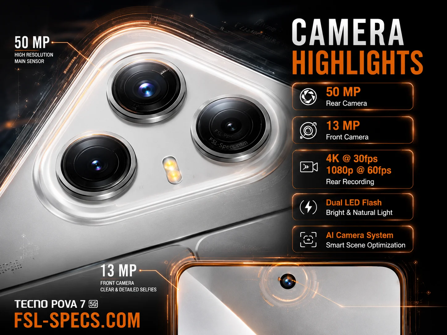 Tecno Pova 7 5G Camera FSL-Specs.com