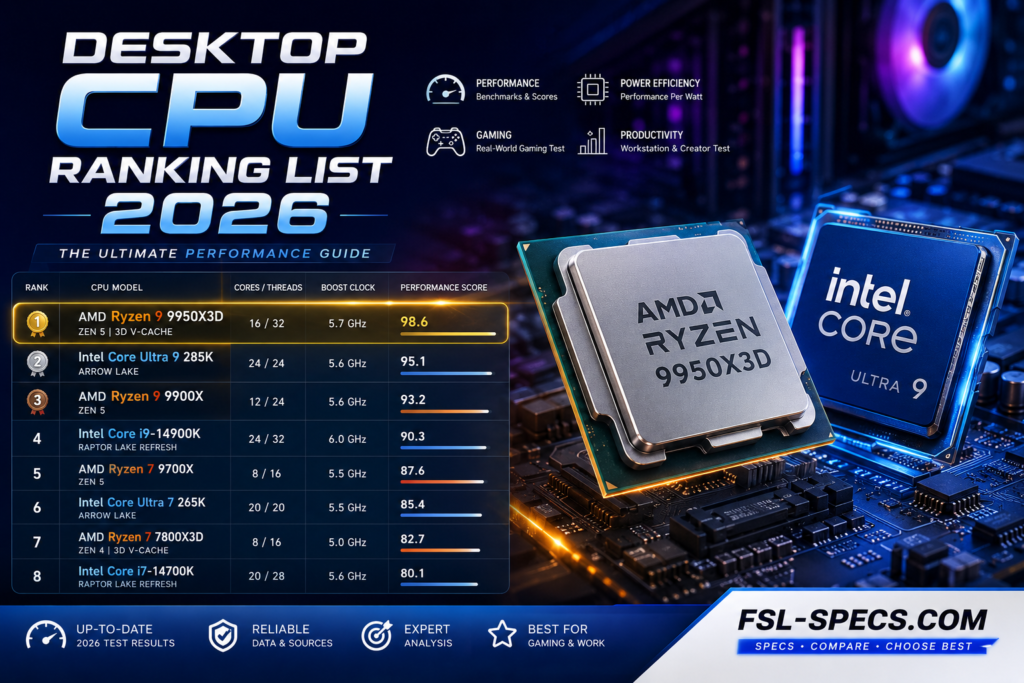 Desktop CPU Ranking List 2026 - Best Processors Ranked by Performance FSL Specs Desktop CPU Ranking List 2026 - Best Processors Ranked by Performance