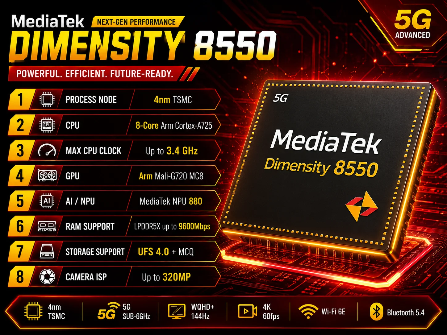 MediaTek Dimensity 8550 Full Specs, AnTuTu Score & Benchmarks FSL Specs